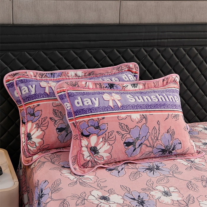 91家纺网 家纺一手货源 找家纺 千嘻汇 2025新款7斤牛奶绒金貂法莱绒床裙款保暖绒四件套 花语