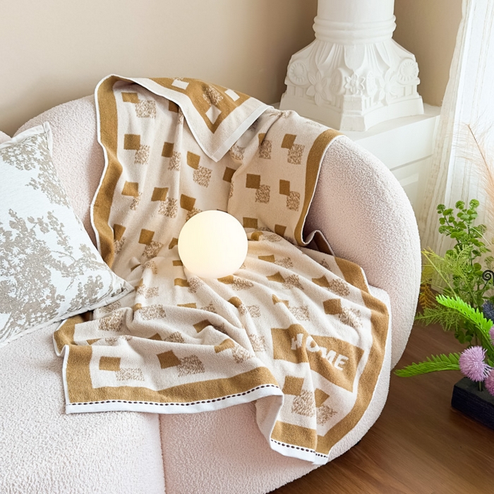 悦然毛巾被 2025新款全棉毛圈浴巾盖毯 方格咖70*140