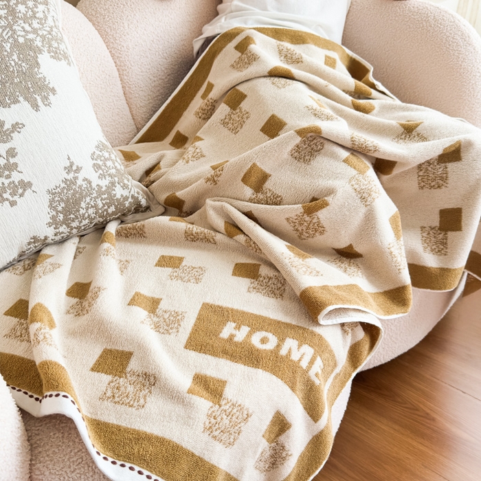 91家纺网 家纺一手货源 找家纺 悦然毛巾被 2025新款全棉毛圈浴巾盖毯 方格咖70*140