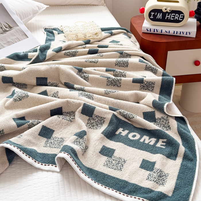 91家纺网 家纺一手货源 找家纺 悦然毛巾被 2025新款全棉毛圈浴巾盖毯 方格蓝70*140