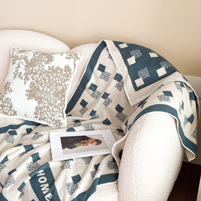 91家纺网 家纺一手货源 找家纺 悦然毛巾被 2025新款全棉毛圈浴巾盖毯 方格蓝70*140