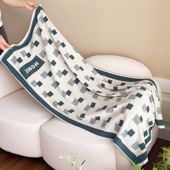 91家纺网 家纺一手货源 找家纺 悦然毛巾被 2025新款全棉毛圈浴巾盖毯 方格蓝70*140