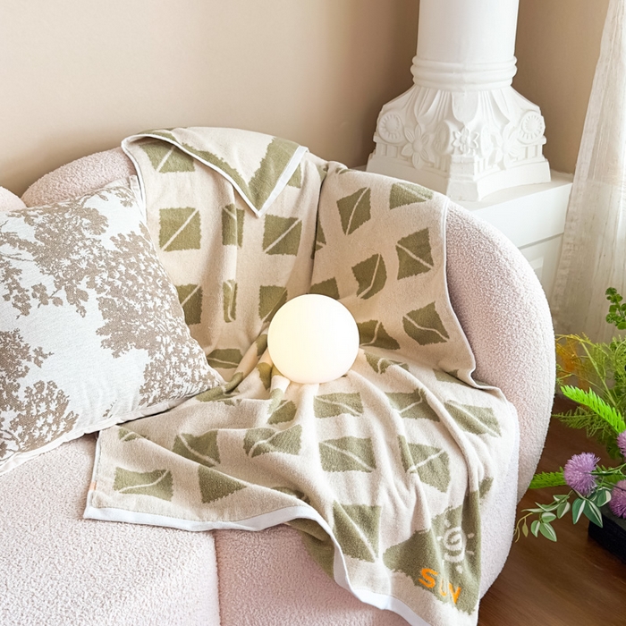 悦然毛巾被 2025新款全棉毛圈浴巾盖毯 几何绿70*140