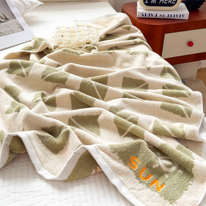91家纺网 家纺一手货源 找家纺 悦然毛巾被 2025新款全棉毛圈浴巾盖毯 几何绿70*140