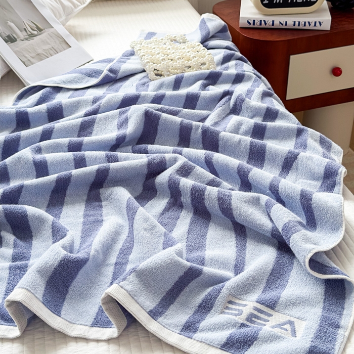 91家纺网 家纺一手货源 找家纺 悦然毛巾被 2025新款全棉毛圈浴巾盖毯 杉树蓝70*140
