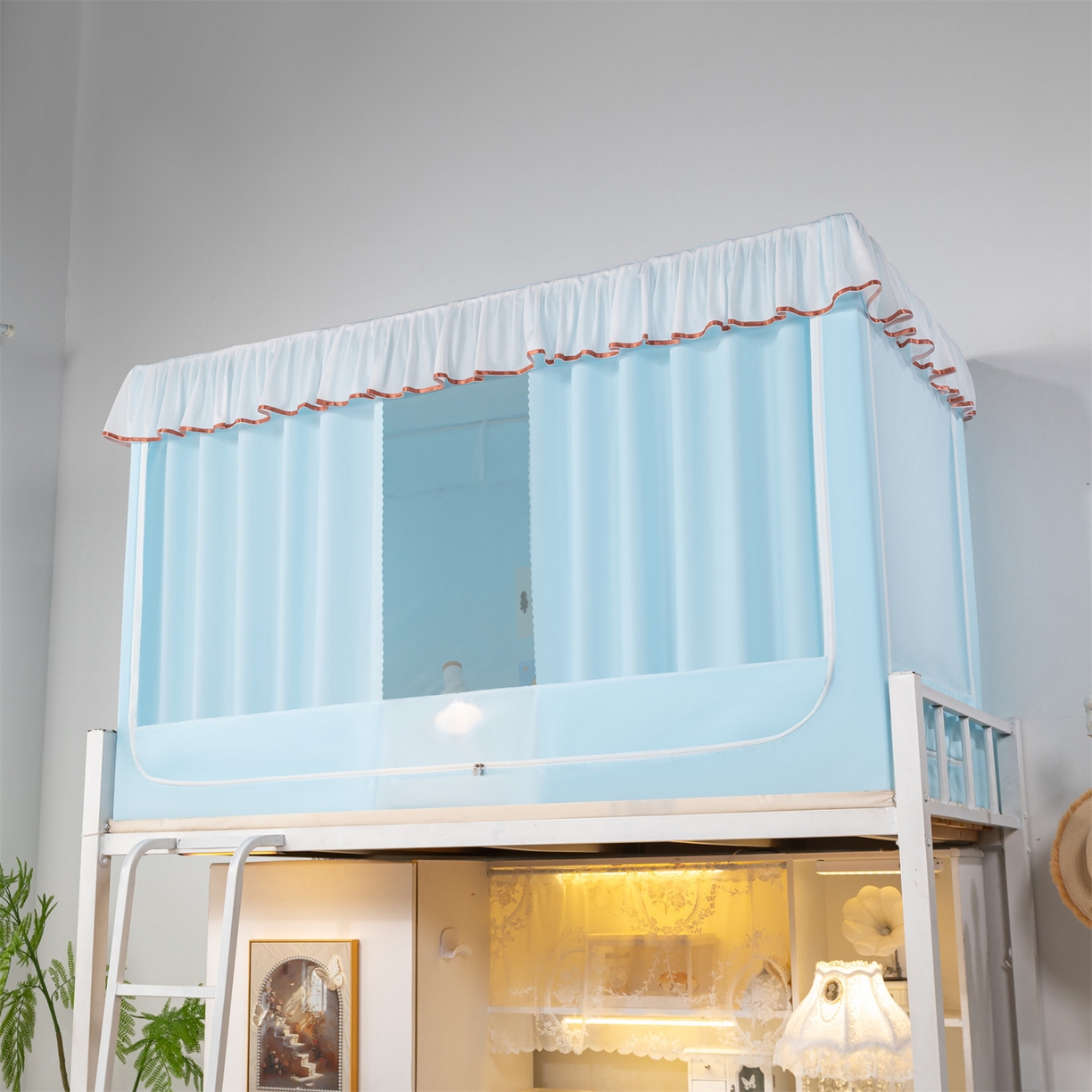 91家纺网 家纺一手货源 找家纺 新太阳蚊帐 2025新款褶皱花边款蚊帐 褶皱花边款-蓝