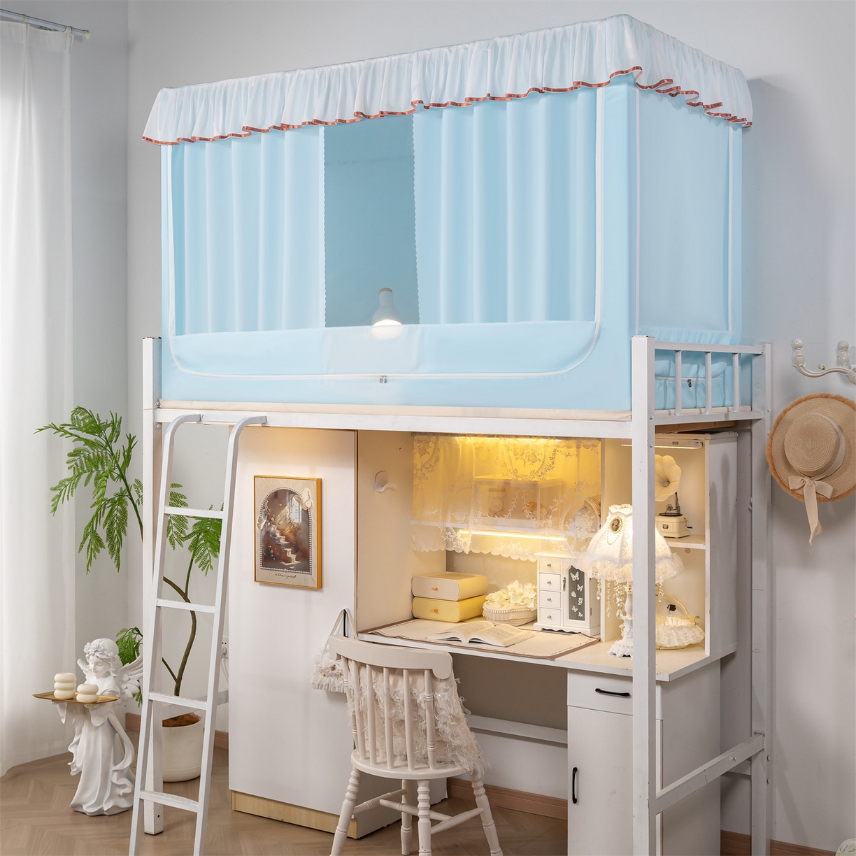 91家纺网 家纺一手货源 找家纺 新太阳蚊帐 2025新款褶皱花边款蚊帐 褶皱花边款-蓝