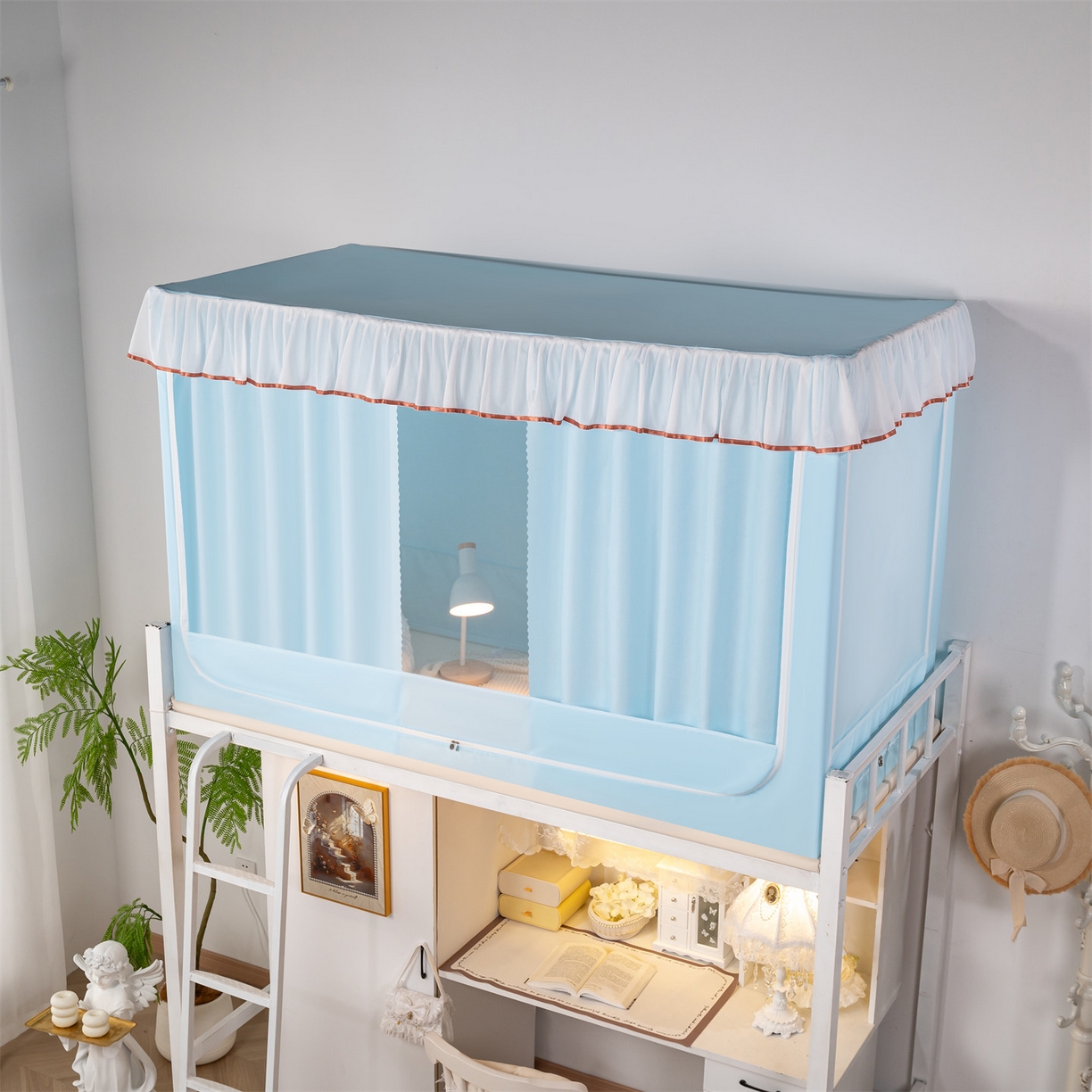 91家纺网 家纺一手货源 找家纺 新太阳蚊帐 2025新款褶皱花边款蚊帐 褶皱花边款-蓝