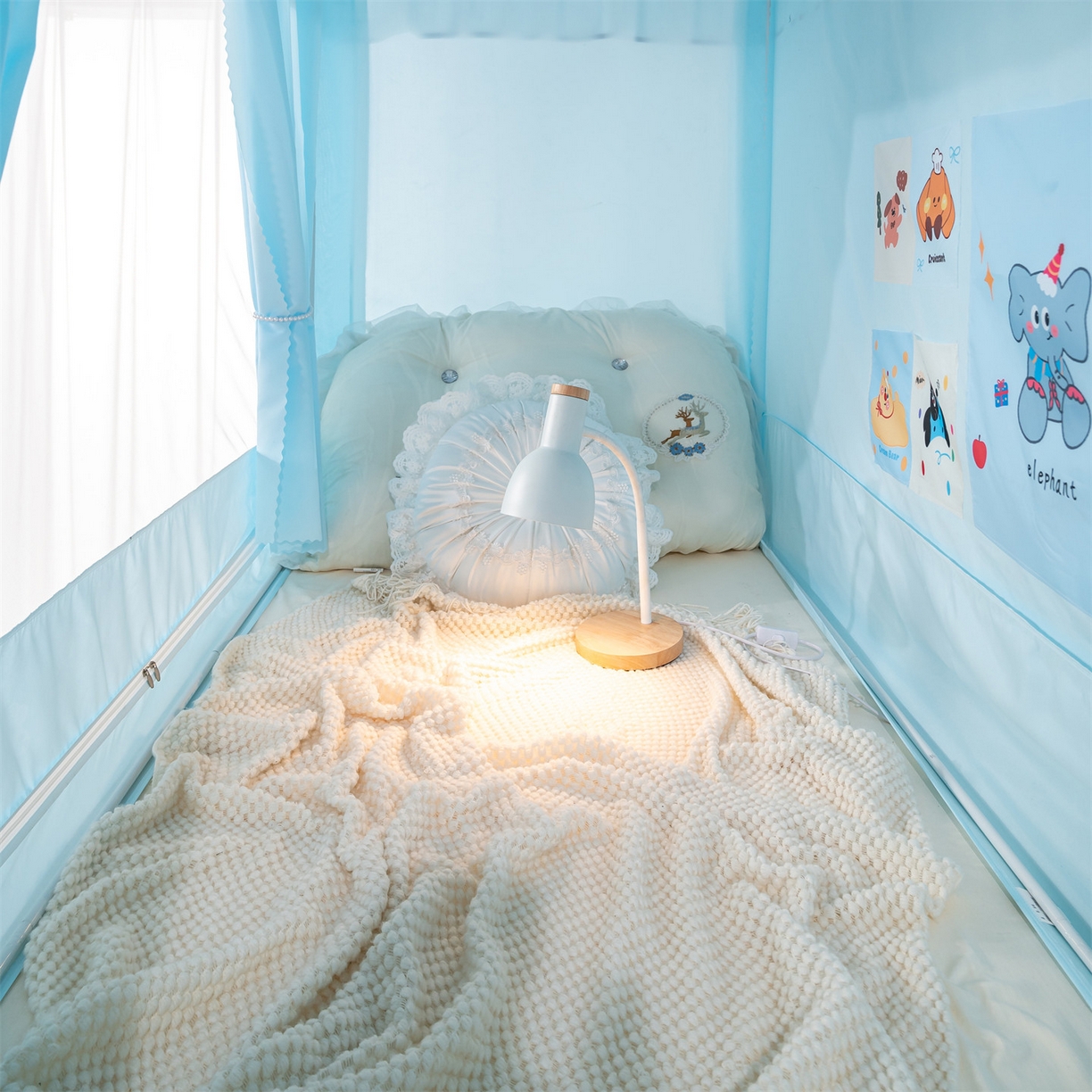 91家纺网 家纺一手货源 找家纺 新太阳蚊帐 2025新款褶皱花边款蚊帐 褶皱花边款-蓝