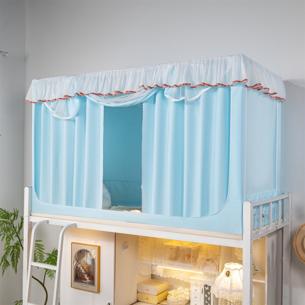 91家纺网 家纺一手货源 找家纺 新太阳蚊帐 2025新款褶皱花边款蚊帐 褶皱花边款-蓝