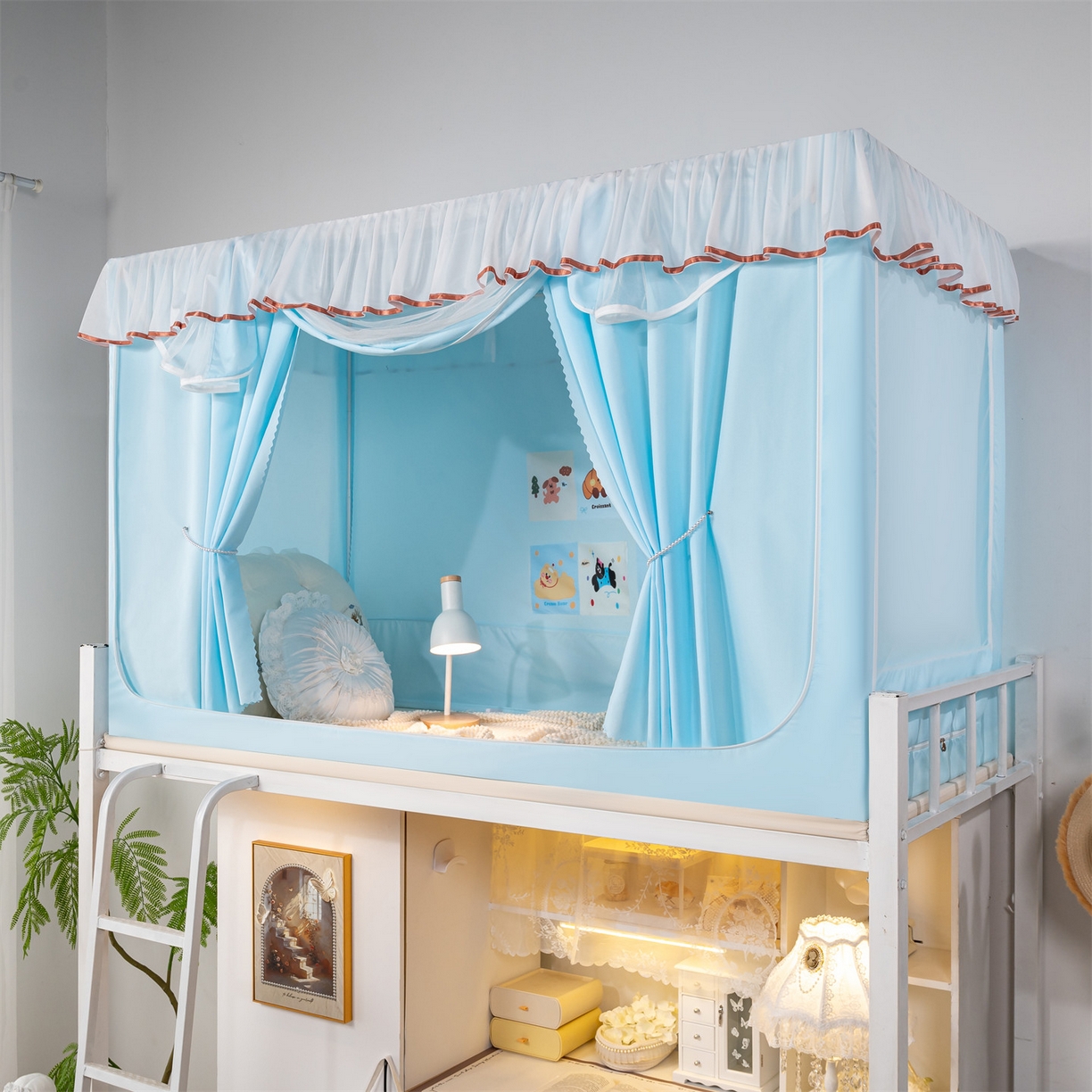 91家纺网 家纺一手货源 找家纺 新太阳蚊帐 2025新款褶皱花边款蚊帐 褶皱花边款-蓝