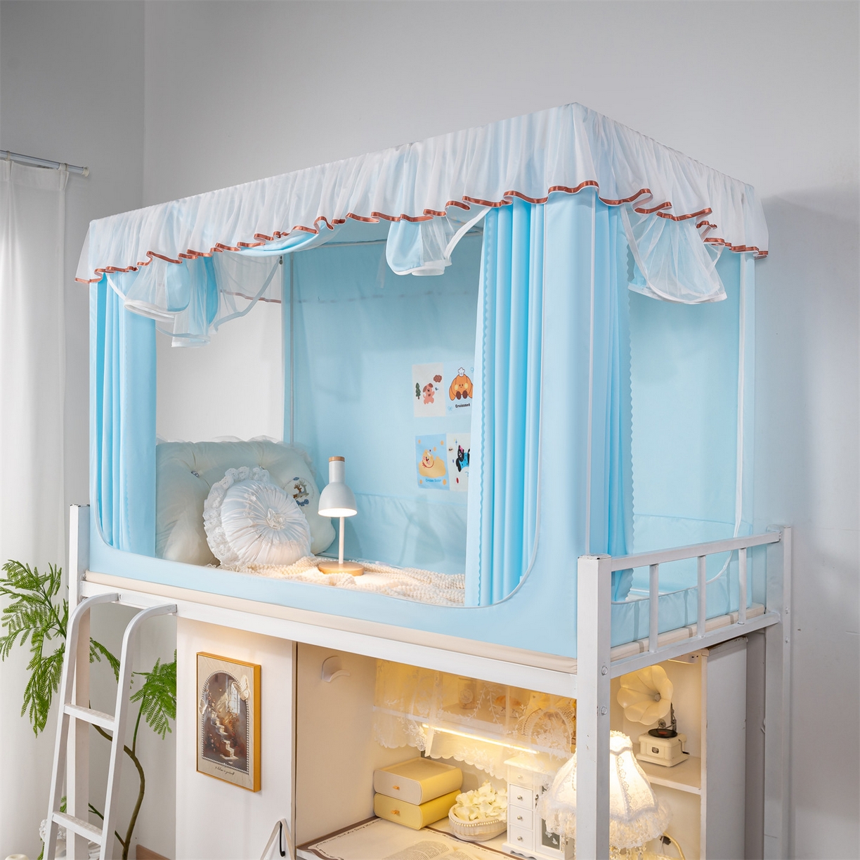 91家纺网 家纺一手货源 找家纺 新太阳蚊帐 2025新款褶皱花边款蚊帐 褶皱花边款-蓝