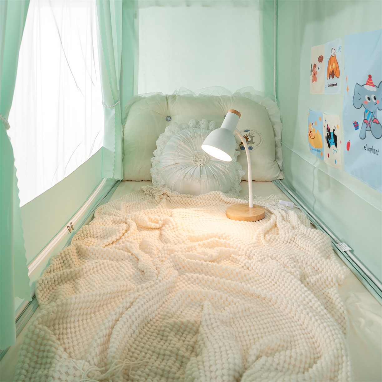 91家纺网 家纺一手货源 找家纺 新太阳蚊帐 2025新款褶皱花边款蚊帐 褶皱花边款-绿