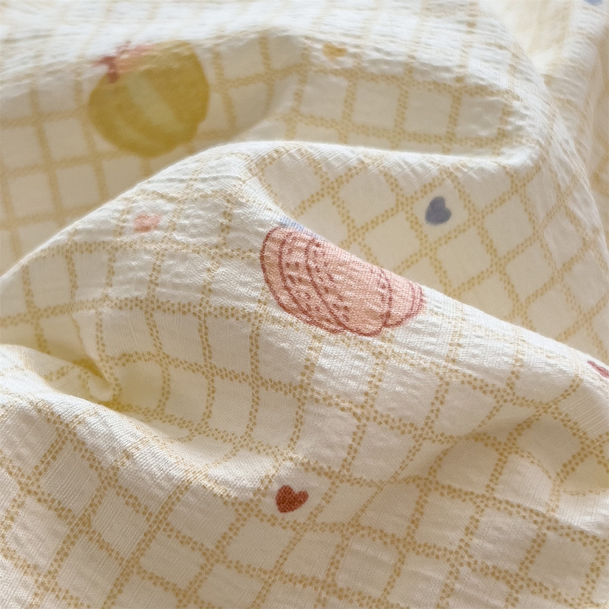 91家纺网 家纺一手货源 找家纺 雯豆家纺2025新品皱皱双层纱四件套镂空花边款三件套 小南瓜