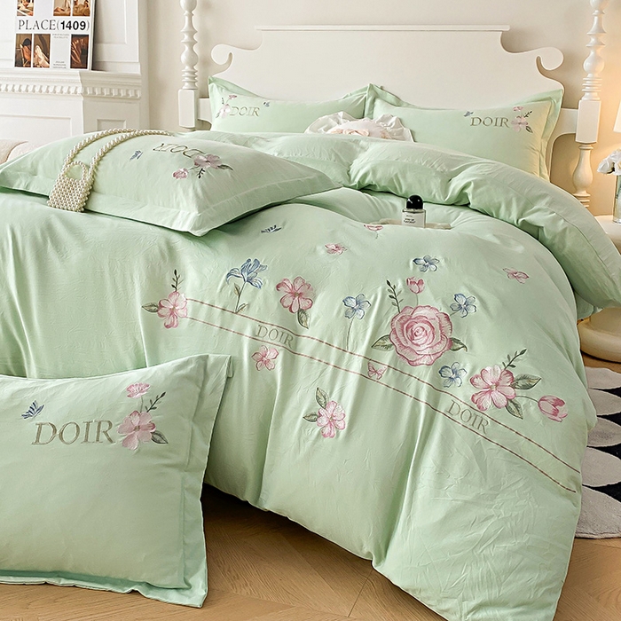 91家纺网 家纺一手货源 找家纺 大麦乐田 2025新款刺绣四件套-玫瑰故事 玫瑰故事-浅绿