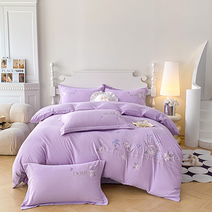 91家纺网 家纺一手货源 找家纺 大麦乐田 2025新款刺绣四件套-玫瑰故事 玫瑰故事-浅紫