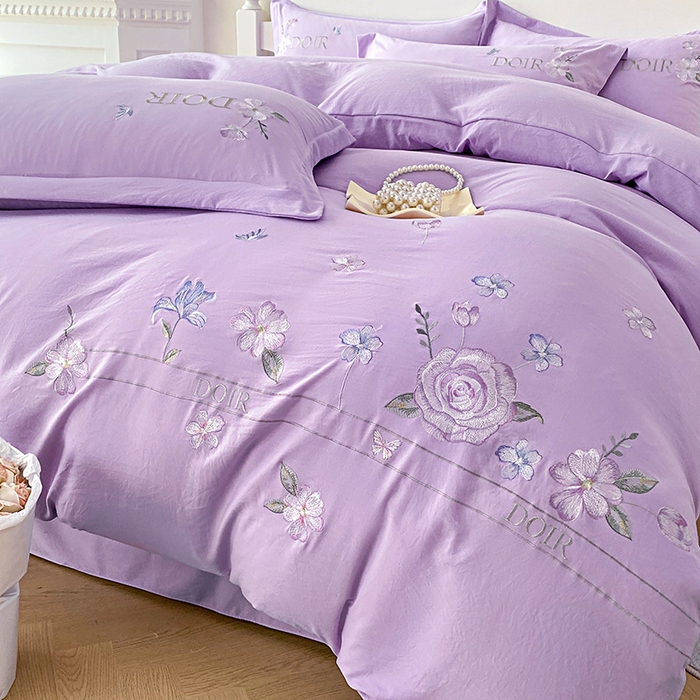 91家纺网 家纺一手货源 找家纺 大麦乐田 2025新款刺绣四件套-玫瑰故事 玫瑰故事-浅紫