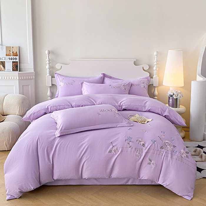 91家纺网 家纺一手货源 找家纺 大麦乐田 2025新款刺绣四件套-玫瑰故事 玫瑰故事-浅紫