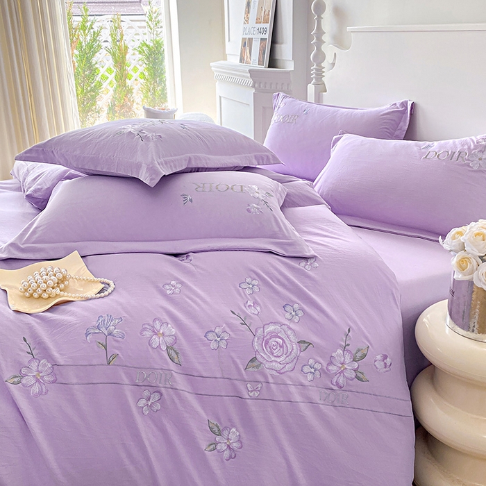 91家纺网 家纺一手货源 找家纺 大麦乐田 2025新款刺绣四件套-玫瑰故事 玫瑰故事-浅紫