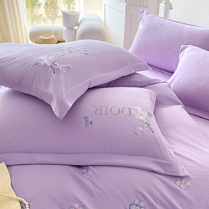 91家纺网 家纺一手货源 找家纺 大麦乐田 2025新款刺绣四件套-玫瑰故事 玫瑰故事-浅紫