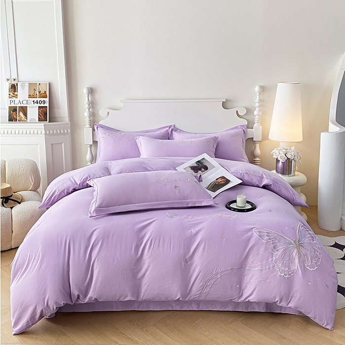 91家纺网 家纺一手货源 找家纺 大麦乐田 2025新款刺绣四件套-玫瑰故事 玫瑰故事-浅紫