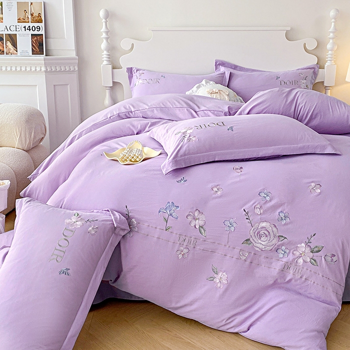 91家纺网 家纺一手货源 找家纺 大麦乐田 2025新款刺绣四件套-玫瑰故事 玫瑰故事-浅紫