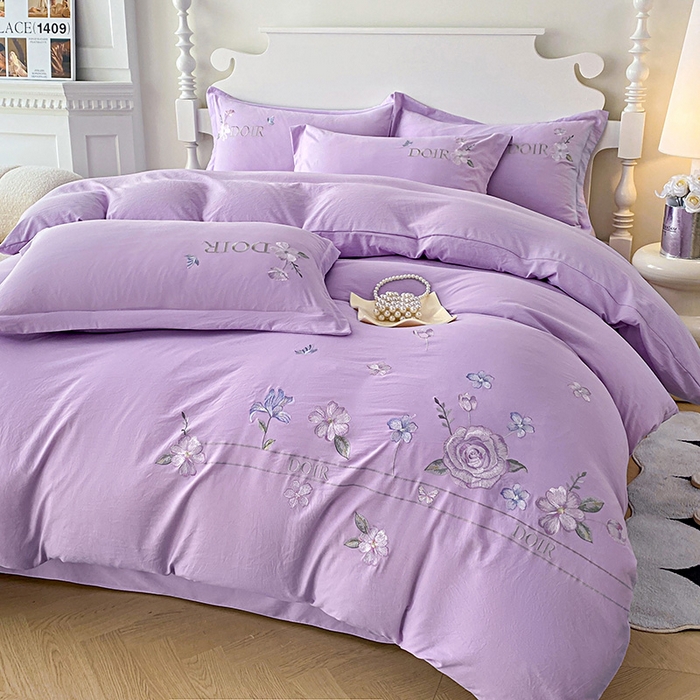 91家纺网 家纺一手货源 找家纺 大麦乐田 2025新款刺绣四件套-玫瑰故事 玫瑰故事-浅紫