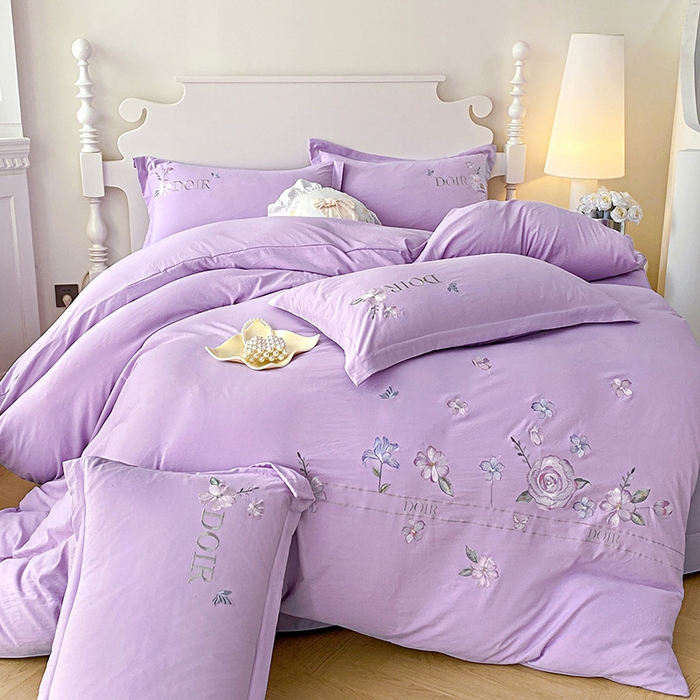 91家纺网 家纺一手货源 找家纺 大麦乐田 2025新款刺绣四件套-玫瑰故事 玫瑰故事-浅紫