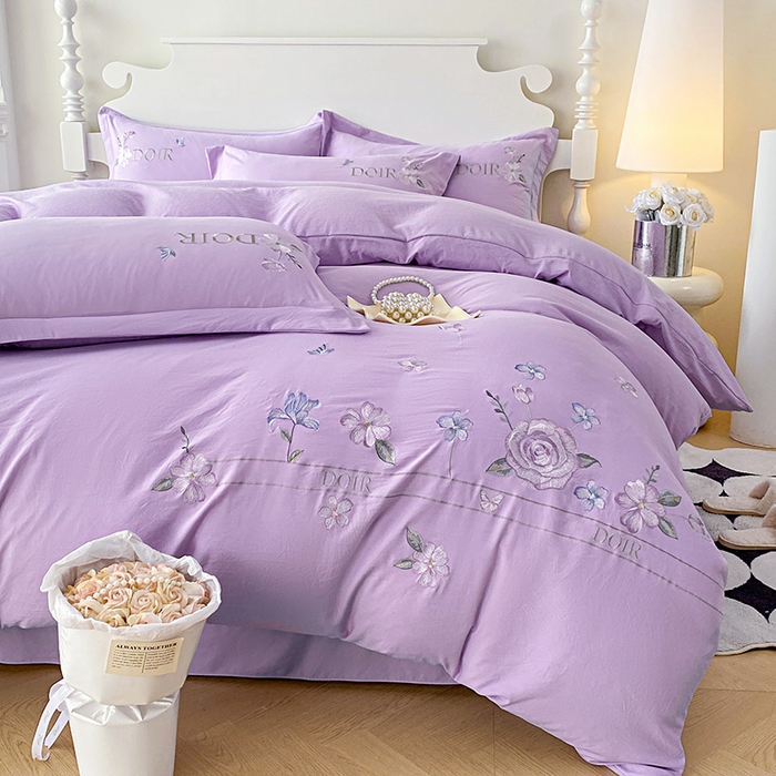 91家纺网 家纺一手货源 找家纺 大麦乐田 2025新款刺绣四件套-玫瑰故事 玫瑰故事-浅紫