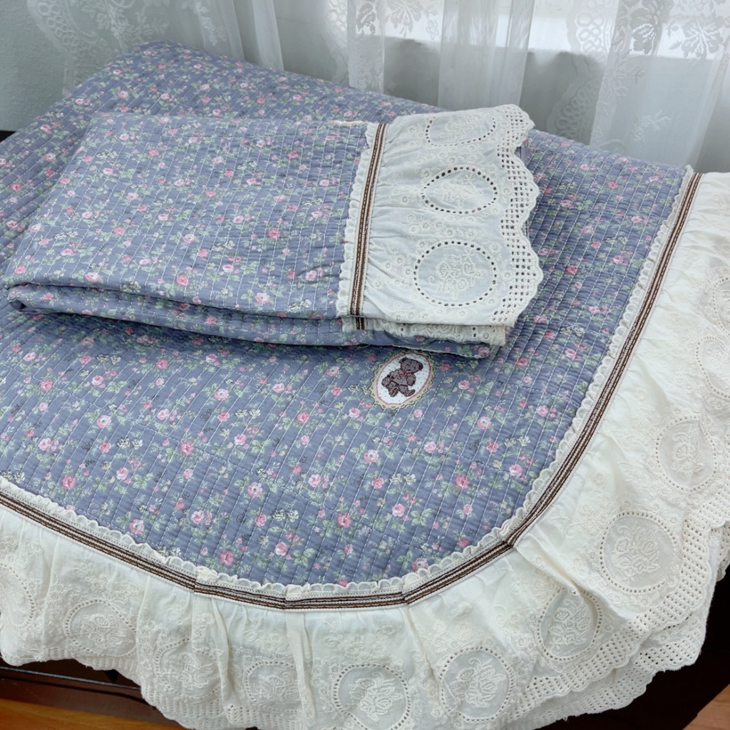 91家纺网 家纺一手货源 找家纺 暖居 2025新款法式13370高密小碎花40支全棉纯棉床盖四件套 碎花紫熊