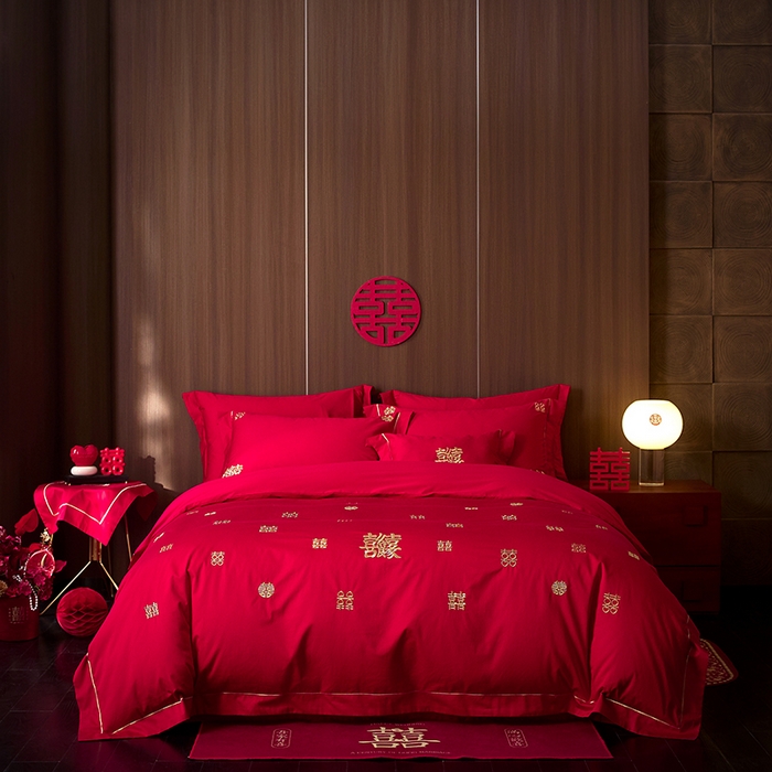 91家纺网 家纺一手货源 找家纺 （总）简纯主义 2025新款100支长绒棉刺绣四件套花开并蒂系列