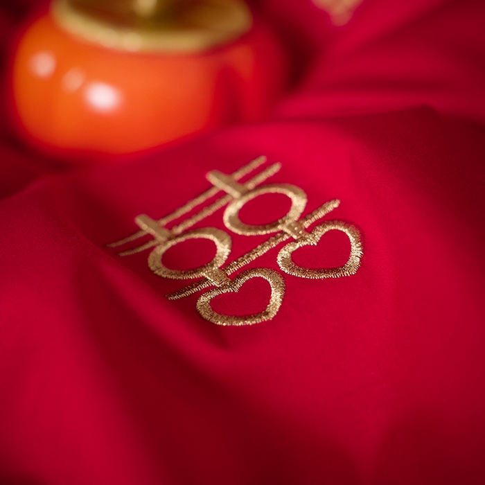 91家纺网 家纺一手货源 找家纺 简纯主义 2025新款100支长绒棉刺绣四件套花开并蒂系列喜满良缘