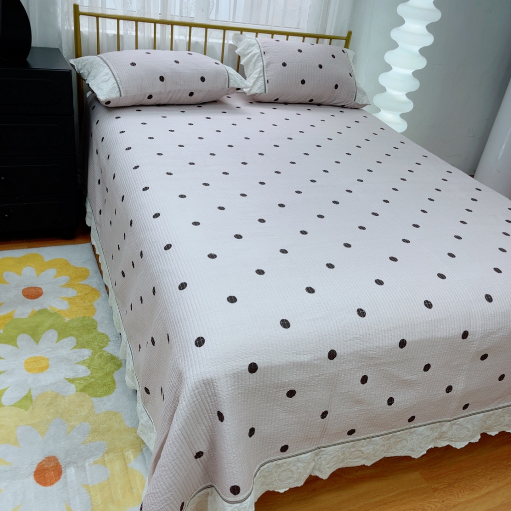 91家纺网 家纺一手货源 找家纺 暖居 2025新款法式13370高密小碎花40支全棉纯棉床盖四件套 波点粉紫