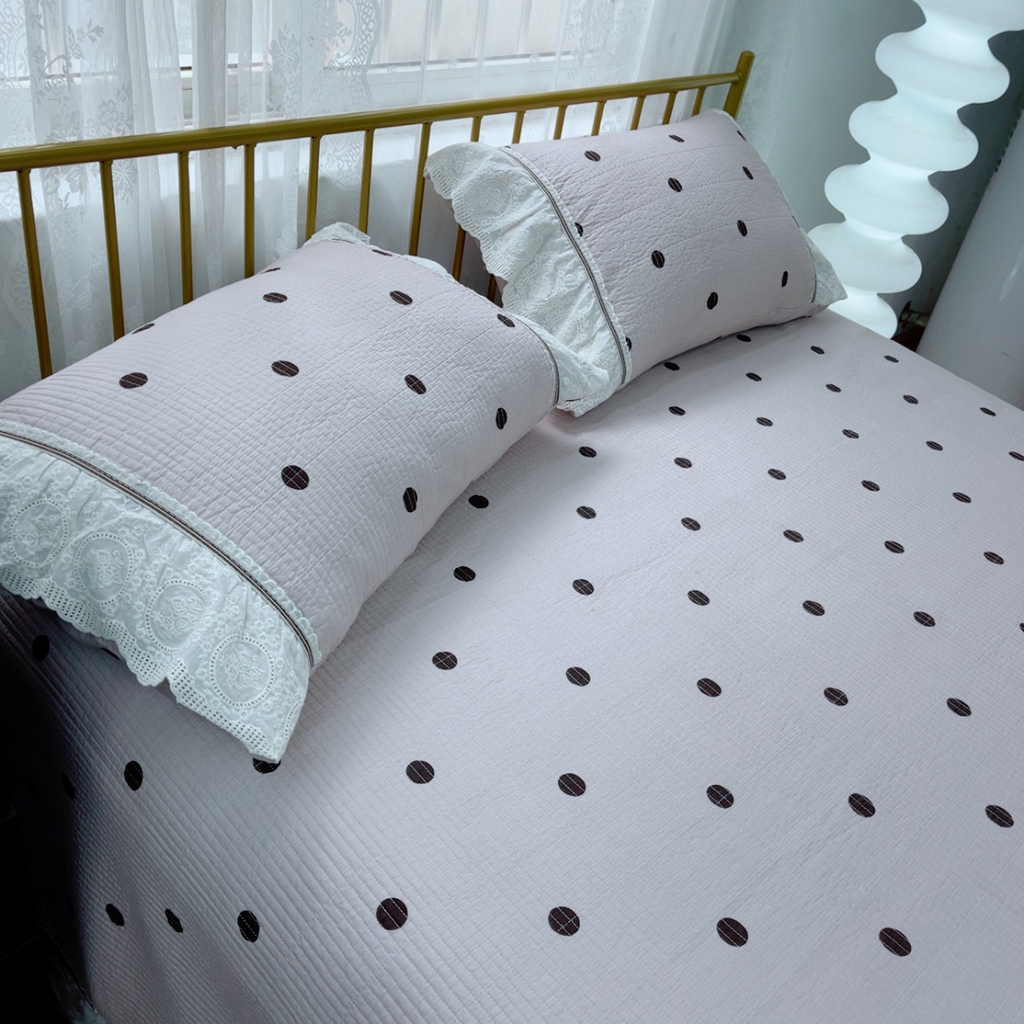 91家纺网 家纺一手货源 找家纺 暖居 2025新款法式13370高密小碎花40支全棉纯棉床盖四件套 波点粉紫