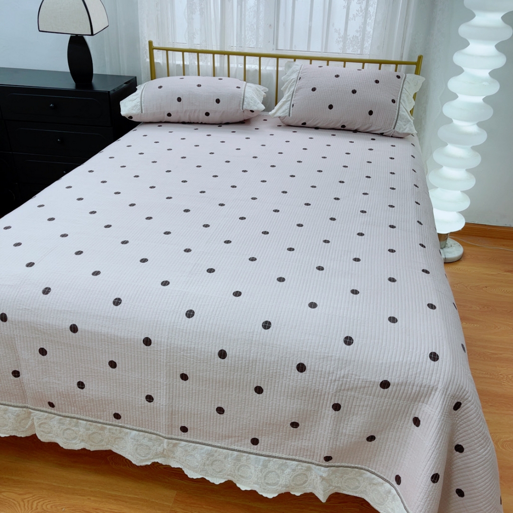 91家纺网 家纺一手货源 找家纺 暖居 2025新款法式13370高密小碎花40支全棉纯棉床盖四件套 波点粉紫