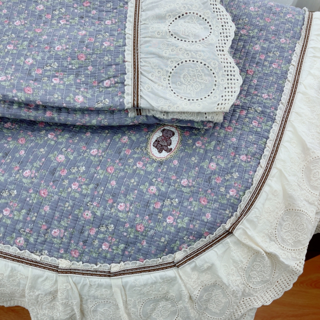 91家纺网 家纺一手货源 找家纺 暖居 2025新款法式13370高密小碎花40支全棉纯棉床盖四件套 碎花紫熊