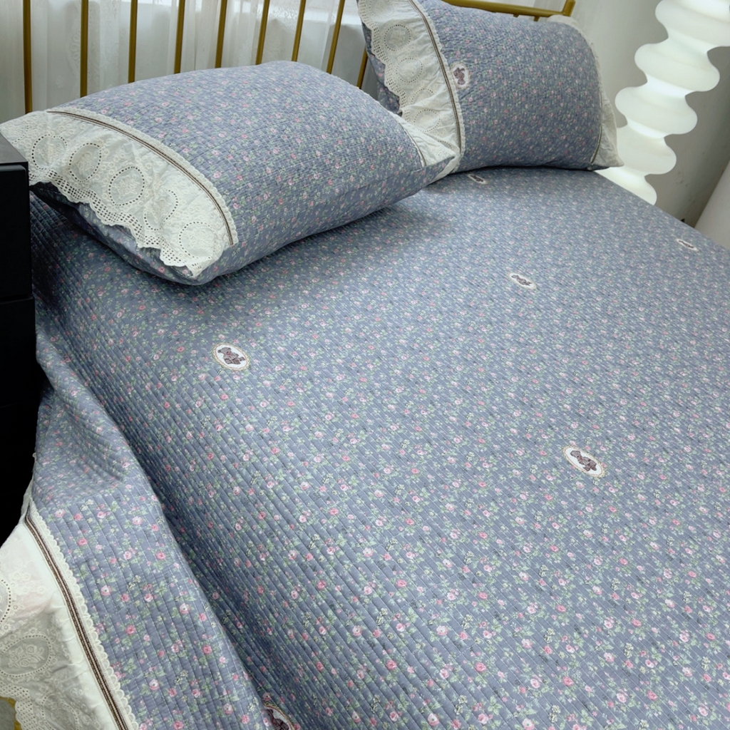 91家纺网 家纺一手货源 找家纺 暖居 2025新款法式13370高密小碎花40支全棉纯棉床盖四件套 碎花紫熊