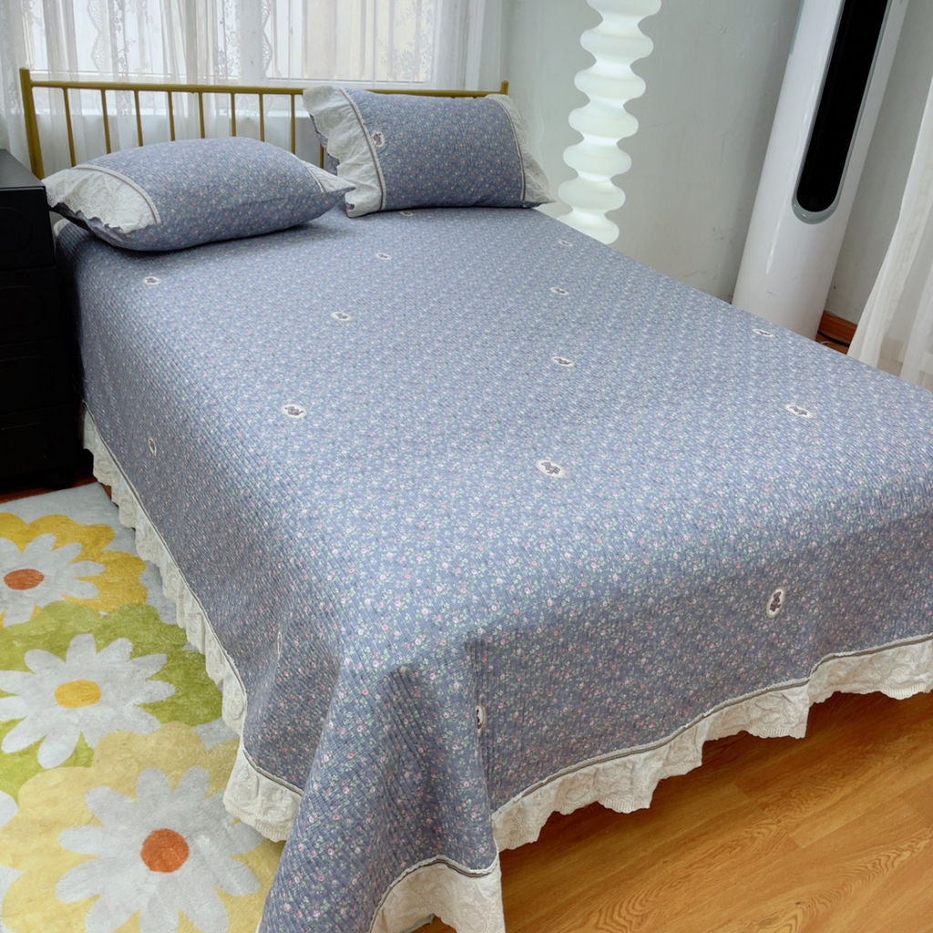 91家纺网 家纺一手货源 找家纺 暖居 2025新款法式13370高密小碎花40支全棉纯棉床盖四件套 碎花紫熊