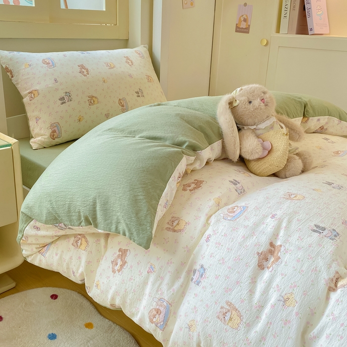 91家纺网 家纺一手货源 找家纺 丽美人家纺 2025新款A类皱皱纱学生宿舍三件套上下铺三件套六件套 QB贝拉