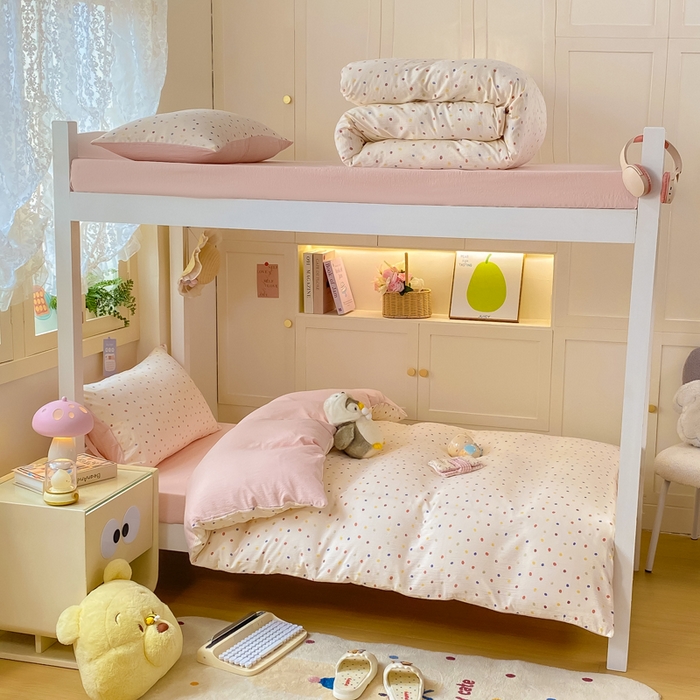 91家纺网 家纺一手货源 找家纺 丽美人家纺 2025新款A类皱皱纱学生宿舍三件套上下铺三件套六件套 QB彩色波点