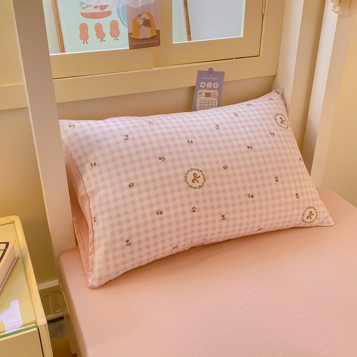 91家纺网 家纺一手货源 找家纺 丽美人家纺 2025新款A类皱皱纱学生宿舍三件套上下铺三件套六件套 QB格子蝴蝶结