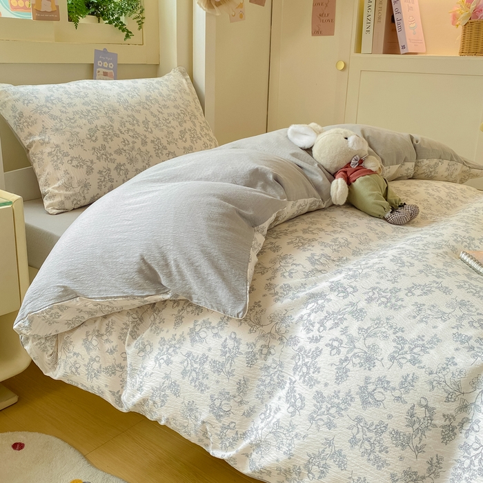 91家纺网 家纺一手货源 找家纺 丽美人家纺 2025新款A类皱皱纱学生宿舍三件套上下铺三件套六件套 QB花开漫漫