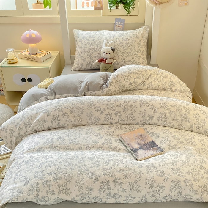 91家纺网 家纺一手货源 找家纺 丽美人家纺 2025新款A类皱皱纱学生宿舍三件套上下铺三件套六件套 QB花开漫漫