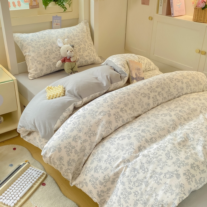 91家纺网 家纺一手货源 找家纺 丽美人家纺 2025新款A类皱皱纱学生宿舍三件套上下铺三件套六件套 QB花开漫漫