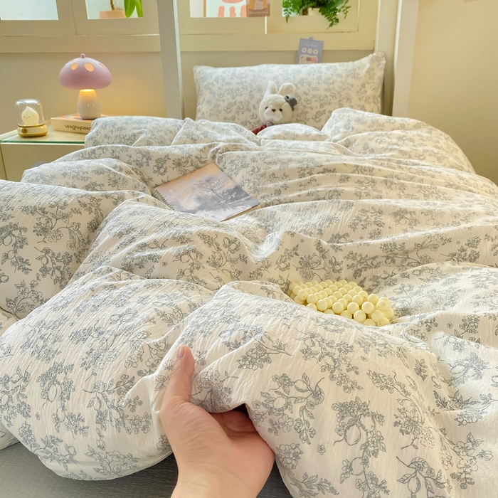 91家纺网 家纺一手货源 找家纺 丽美人家纺 2025新款A类皱皱纱学生宿舍三件套上下铺三件套六件套 QB花开漫漫