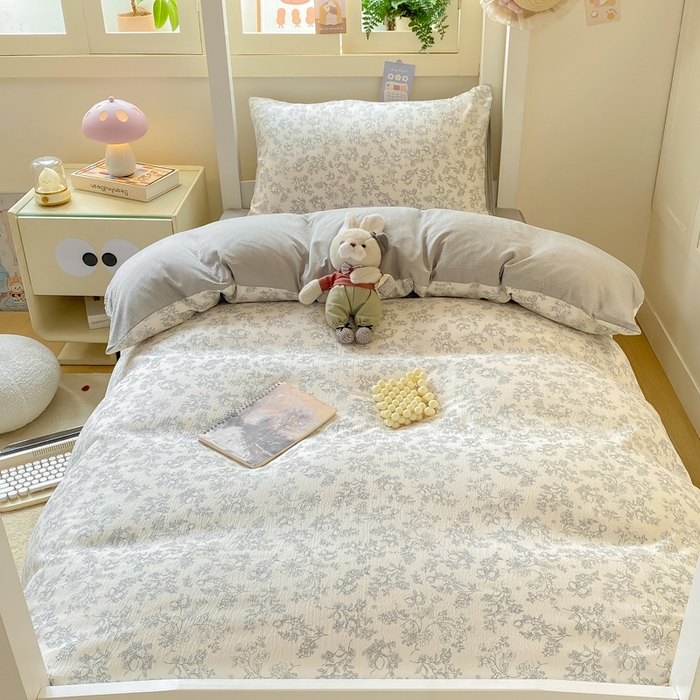 91家纺网 家纺一手货源 找家纺 丽美人家纺 2025新款A类皱皱纱学生宿舍三件套上下铺三件套六件套 QB花开漫漫