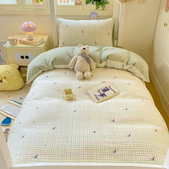 91家纺网 家纺一手货源 找家纺 丽美人家纺 2025新款A类皱皱纱学生宿舍三件套上下铺三件套六件套 QB腊肠犬