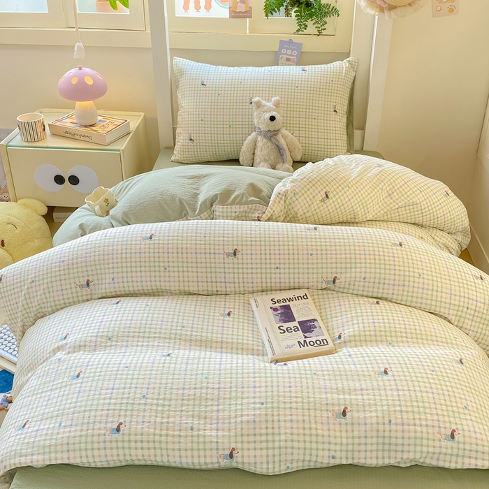 91家纺网 家纺一手货源 找家纺 丽美人家纺 2025新款A类皱皱纱学生宿舍三件套上下铺三件套六件套 QB腊肠犬