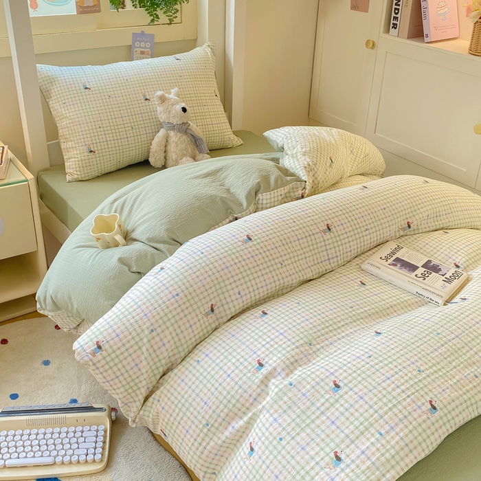 91家纺网 家纺一手货源 找家纺 丽美人家纺 2025新款A类皱皱纱学生宿舍三件套上下铺三件套六件套 QB腊肠犬