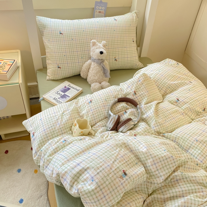 91家纺网 家纺一手货源 找家纺 丽美人家纺 2025新款A类皱皱纱学生宿舍三件套上下铺三件套六件套 QB腊肠犬